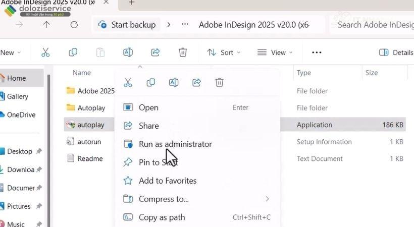 Khởi chạy cài đặt Indesign 2025 Chạy file Autoplay để khởi chạy Adobe Indesign 2025