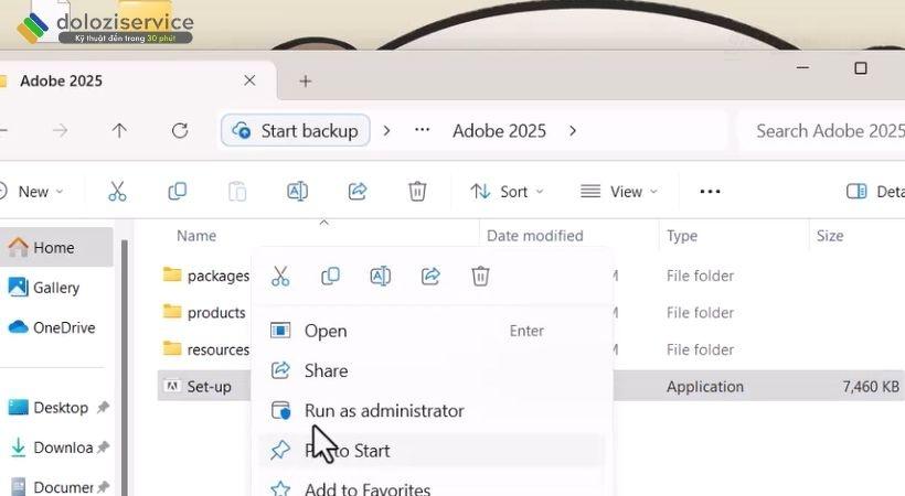 Khởi động cài đặt Adobe Photoshop 2025 bằng file setup Chạy file setup để khởi động quá trình cài đặt Adobe Photoshop 2025