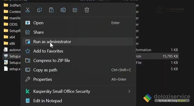 Chạy file setup dưới quyền admin Chạy file setup với quyền admin để đảm bảo quá trình cài đặt diễn ra suôn sẻ