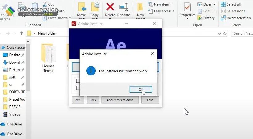 Nhấn OK để hoàn tất cài đặt After Effects 2025 Nhấn OK để hoàn tất cài đặt After Effects 2025