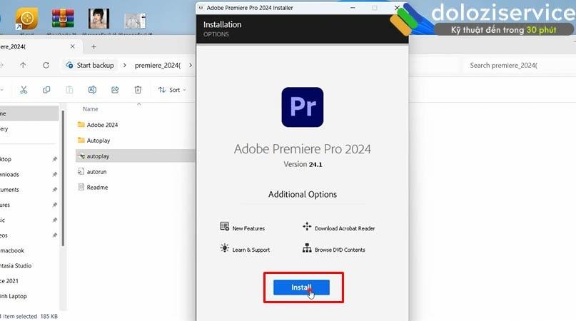 Chọn Install Adobe Premiere 2024 Chọn Install để bắt đầu cài đặt Adobe Premiere 2024