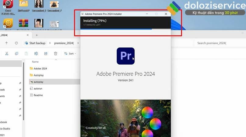 Đợi cài đặt Adobe Premiere 2024 Chờ đợi quá trình cài đặt Adobe Premiere 2024 hoàn tất
