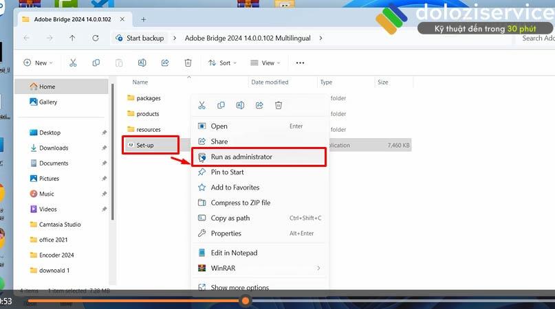 Bước 1 cài đặt Adobe Bridge 2024 Giải nén và chạy setup Adobe Bridge 2024