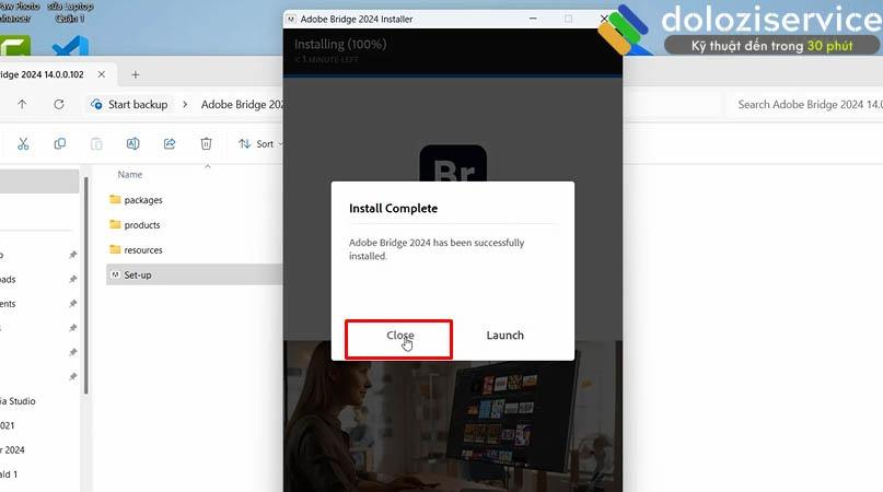 Cài đặt thành công Adobe Bridge 2024 Hoàn thành cài đặt Adobe Bridge 2024