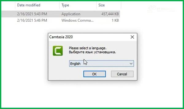 Tiến hành chọn ngôn ngữ cài đặt Camtasia 2020