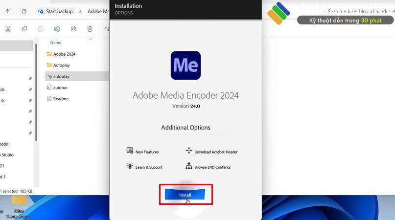 Chọn Install phần mềm Media Encoder 2024. Chọn Install phần mềm Media Encoder 2024.