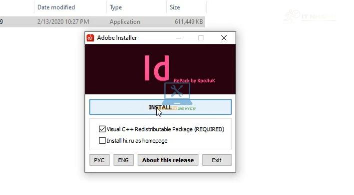 Chọn Install InDesign 2020 Chọn Install