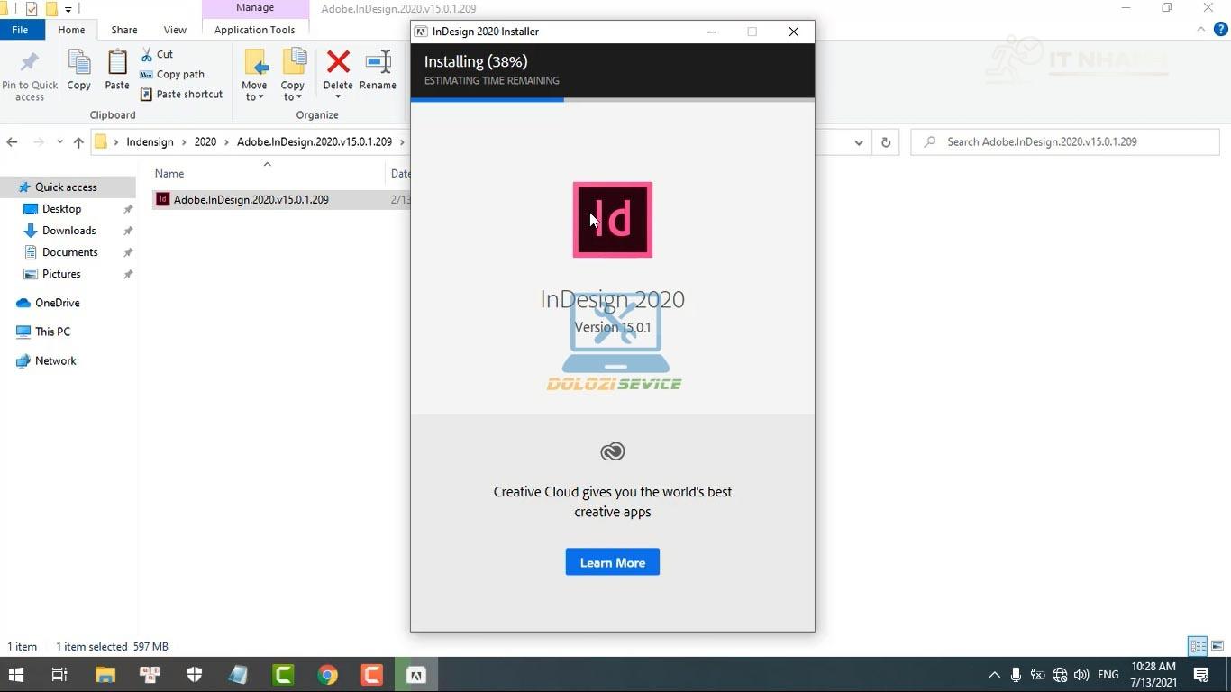 Chờ InDesign 2020 cài đặt xong Đợi phần mềm InDesign 2020 Full Crack cài đặt hoàn tất