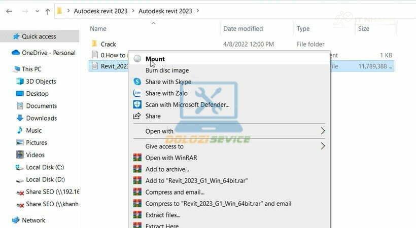 Mount Revit 2023 Chọn Mount để mở file setup Revit 2023
