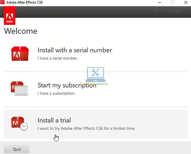 Chọn Install a trial Chọn Install a trial