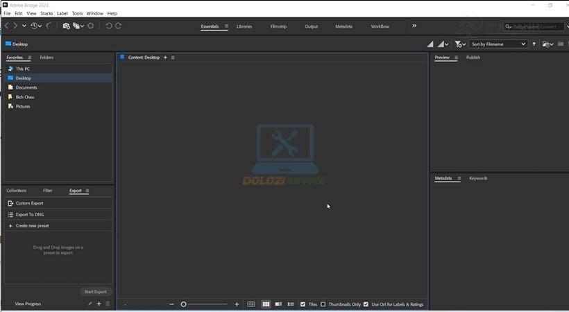 Giao diện phần mềm Adobe Bridge 2023
