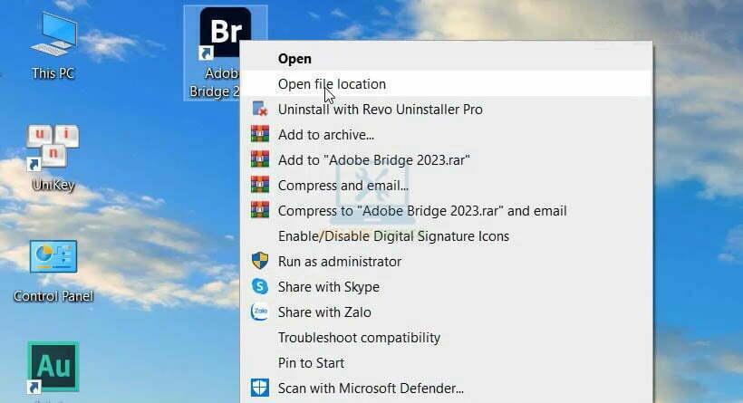 Mở vị trí file Bridge 2023