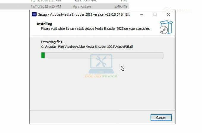 Chờ đợi quá trình cài đặt Adobe Encoder 2023 hoàn tất
