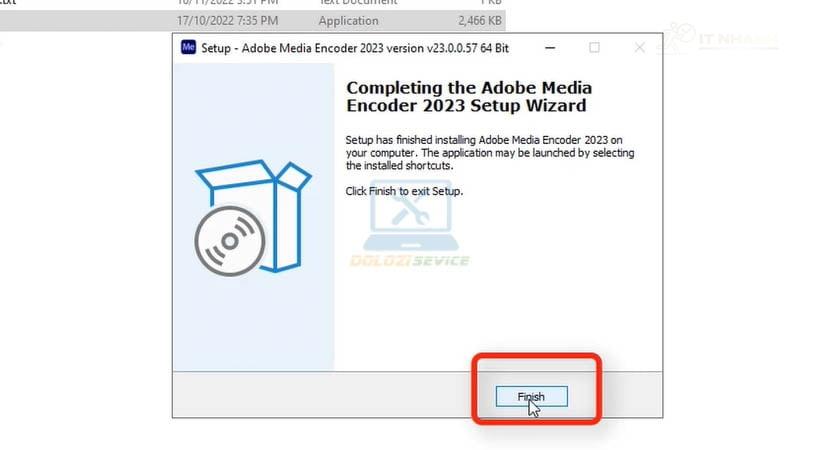 Chọn Finish để hoàn tất cài đặt Adobe Encoder 2023