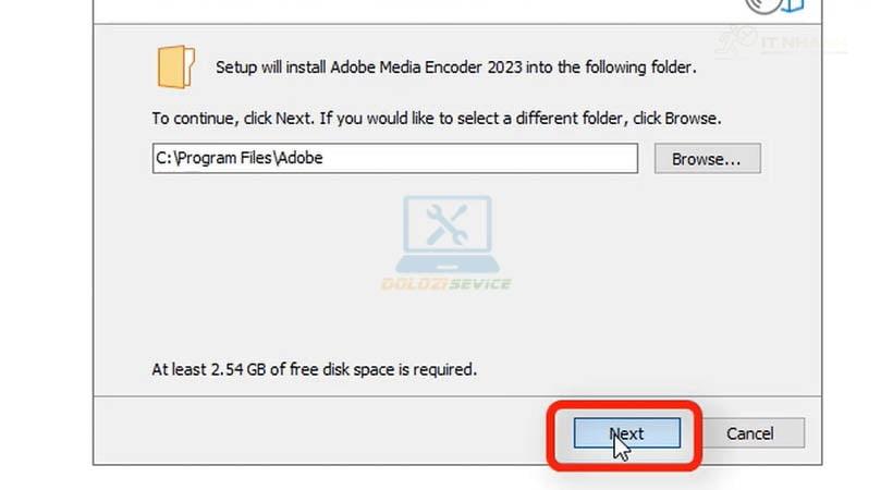 Chọn Next để tiếp tục cài đặt Adobe Media Encoder 2023