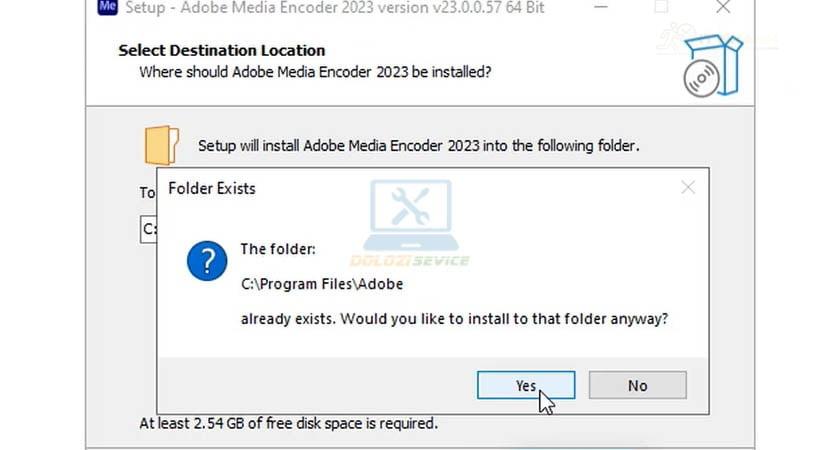 Chọn Yes để tiếp tục cài đặt Adobe Media Encoder 2023