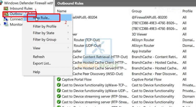 Chọn Outbound Rules Chọn Outbound Rules