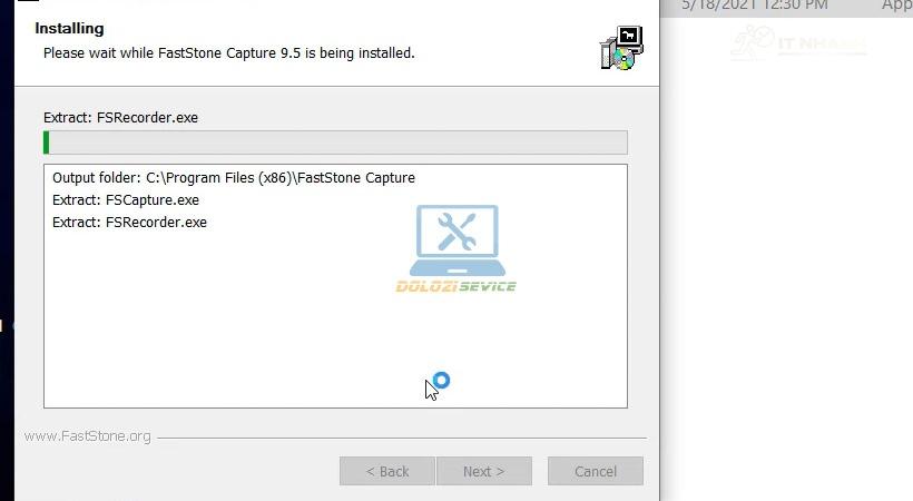 Quá trình cài đặt FastStone Capture 2021 đang diễn ra