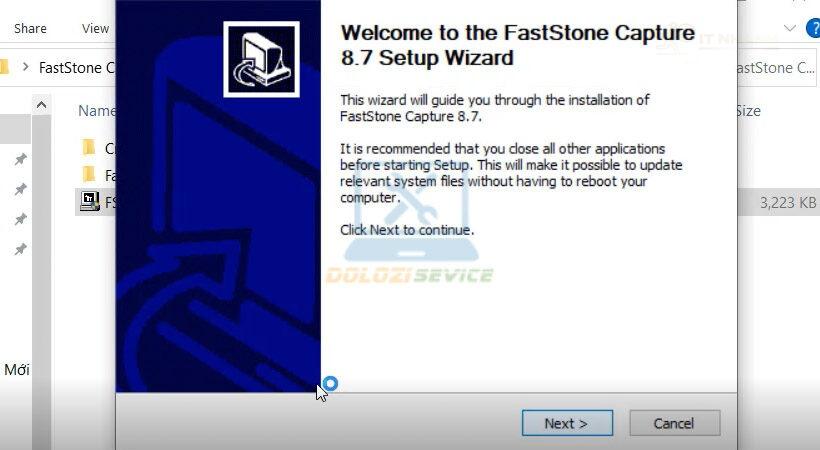 Chọn Next để tiếp tục cài đặt FastStone Capture 8.7