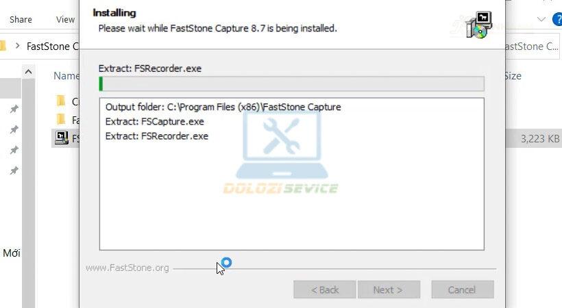 Đợi phần mềm FastStone Capture 8.7 được cài đặt.