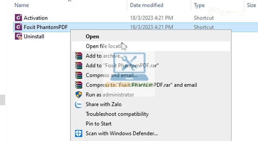 Tiếp tục chọn Open file location Foxit PhantomPDF Business 9