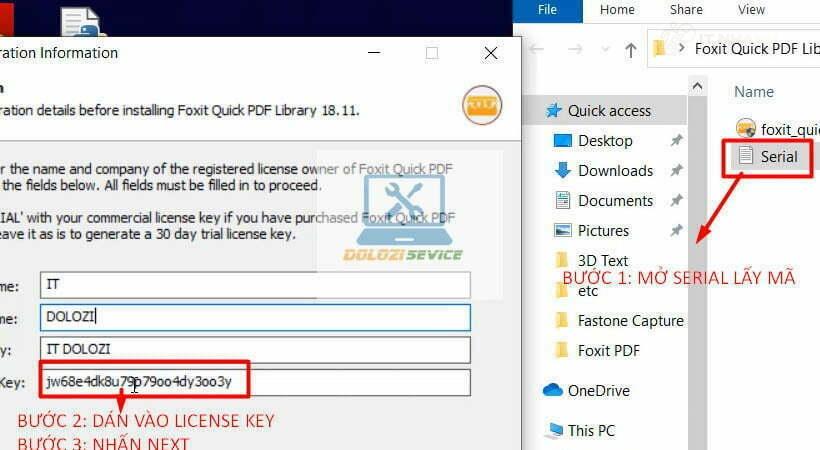 Làm theo hướng dẫn các bước như hình Foxit Quick PDF Library 2020