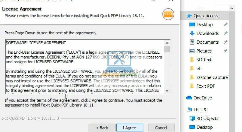 Chọn I Agree Foxit Quick PDF Library 2020