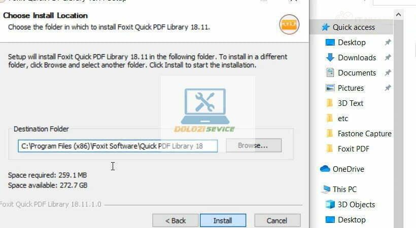 Chọn Install Foxit Quick PDF Library 2020