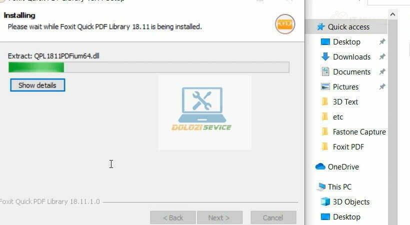Chờ cài đặt thành công Foxit Quick PDF Library 2020