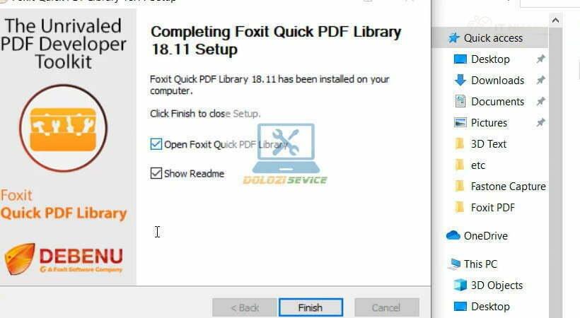 Chọn Finish Foxit Quick PDF Library 2020