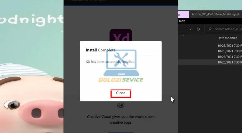 Cài đặt Adobe XD 2021 hoàn tất Cài đặt thành công Adobe XD 2021