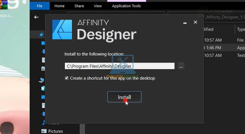 Nhấn Install Affinity Designer 2020 Nhấn Install Affinity Designer 2020