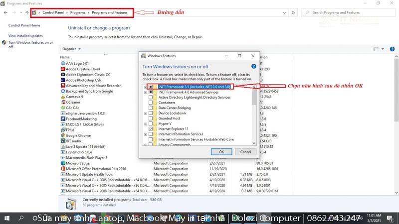Cập nhật NetFramework 3.5 từ Windows 10 cài NetFramework