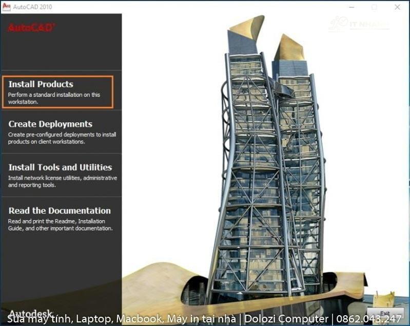 Chọn Install Products chạy file Autocad 2010