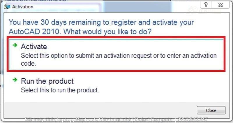 Sau khi khởi động phần mềm sẽ yêu cầu Active Crack Autocad 2010