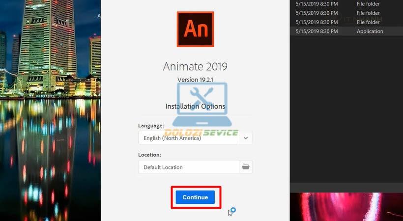 Tiếp tục cài đặt Animate 2019 Chọn Continue để tiếp tục cài đặt Animate 2019