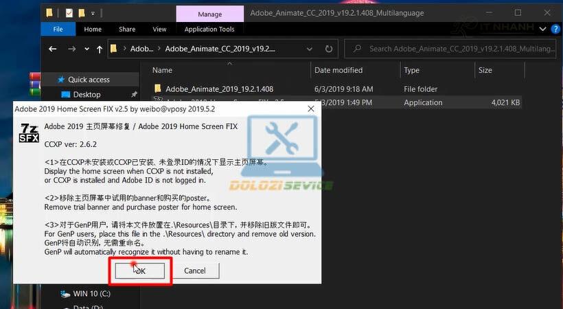 Chọn OK kích hoạt Animate 2019 Chọn OK trong quá trình kích hoạt Animate 2019