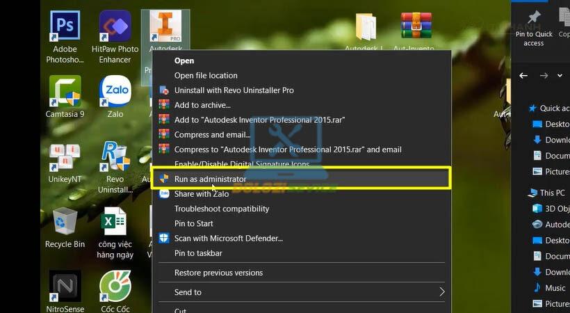 Khởi chạy Autodesk Inventor 2015 với quyền admin Khởi chạy Autodesk Inventor 2015 với quyền admin