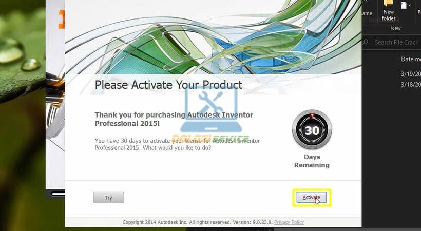 Chọn Activate để kích hoạt Inventor 2015 Chọn Activate để kích hoạt Inventor 2015