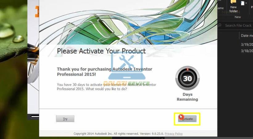 Chọn Activate để bắt đầu quá trình kích hoạt Inventor 2015 Chọn Activate để bắt đầu quá trình kích hoạt Inventor 2015