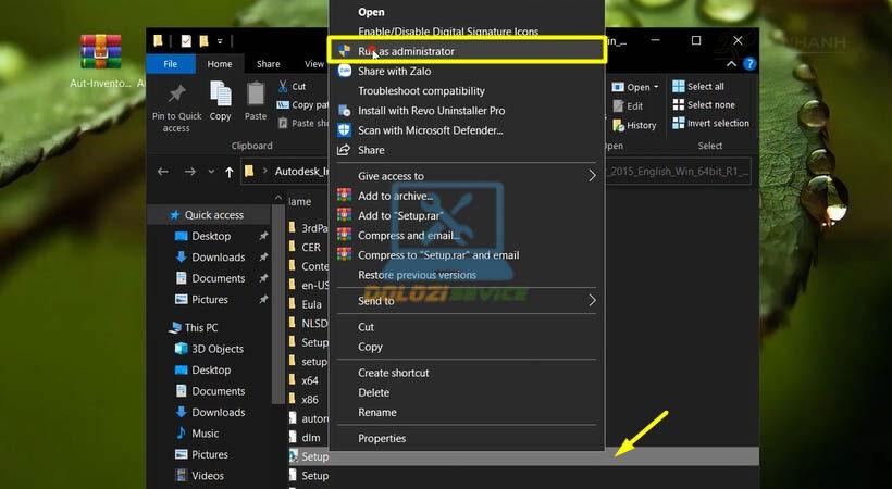 Chạy file cài đặt Autodesk Inventor 2015 với quyền admin Chạy file cài đặt Autodesk Inventor 2015 với quyền admin
