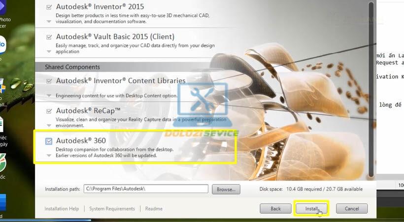 Nhấn Install để bắt đầu cài đặt Inventor 2015 Nhấn Install để bắt đầu cài đặt Inventor 2015