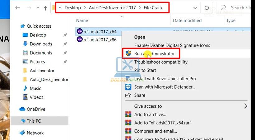 Khởi chạy file kích hoạt x64 Inventor 2017