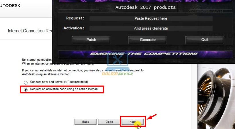 Chọn Request và Next để lấy mã kích hoạt Inventor 2017