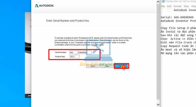 Nhập thông tin kích hoạt Inventor 2018