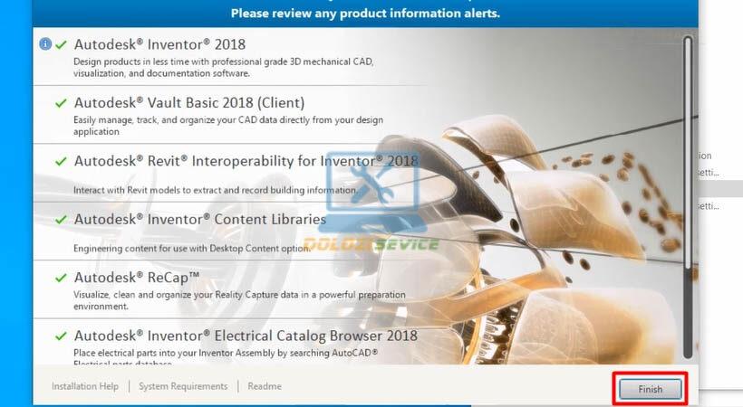 Hoàn tất cài đặt Autodesk Inventor 2018
