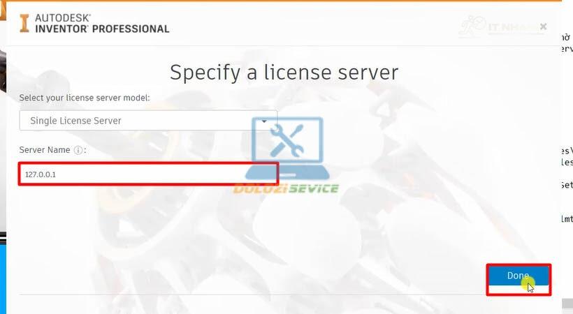 Inventor 2022: Bước 11 - Nhập địa chỉ Nhập địa chỉ 127.0.0.1 để kích hoạt Inventor 2022