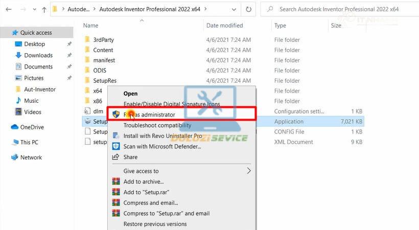 Inventor 2022: Bước 2 - Chạy file setup với quyền admin Chạy file setup Inventor 2022 với quyền Administrator
