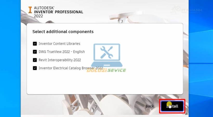Inventor 2022: Bước 5 - Chọn Install Bắt đầu cài đặt Inventor 2022 bằng cách chọn Install