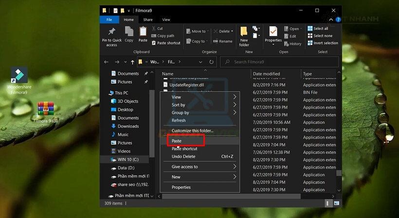 Paste file kích hoạt Filmora 9